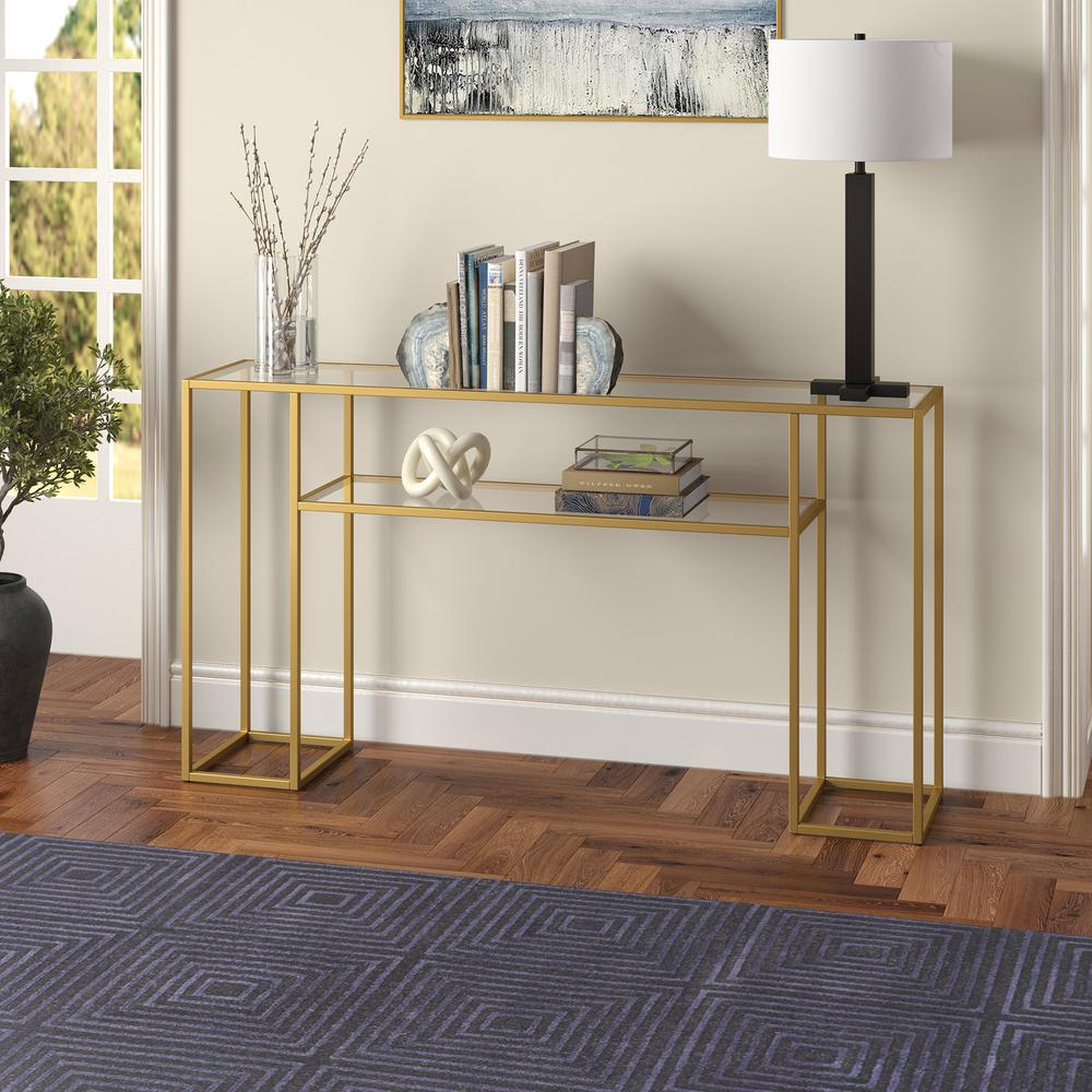 Marilyn 55" Wide Rectangular Console Table in Brass