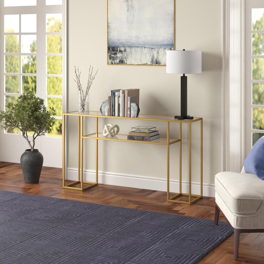 Marilyn 55" Wide Rectangular Console Table in Brass