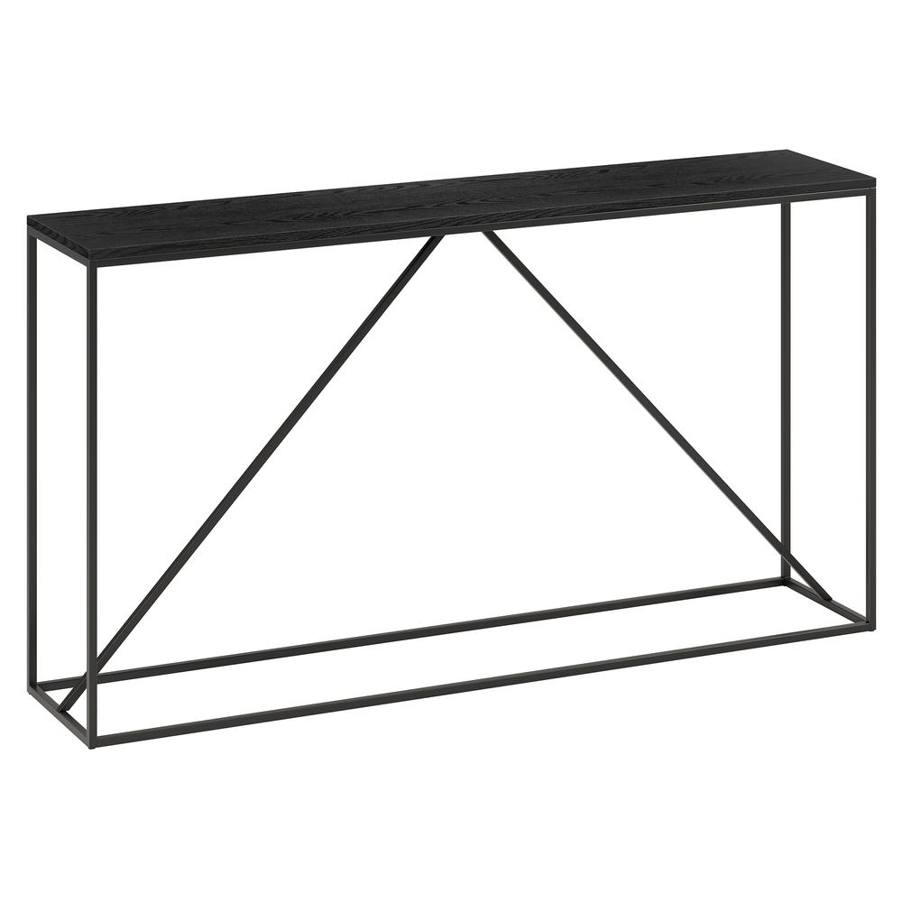 Nia 55" Wide Rectangular Console Table in Blackened Bronze/Black Grain