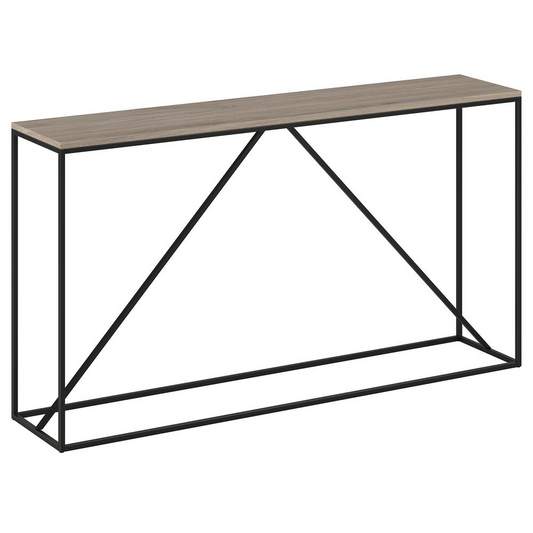 Nia 55" Wide Rectangular Console Table in Blackened Bronze/Antiqued Gray Oak