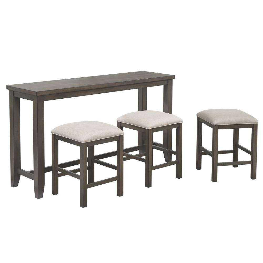 Sunset Trading Shades of Gray 4 Piece 65" Rectangular Narrow Pub Table Set | Small Space Counter Height Dining | Sofa Console with Stools | Seats 6