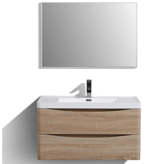 Smile 36" White Oak Wall Mount Modern Bathroom Vanity w/ White Integrated Top