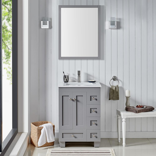 Acclaim 24" Gray Transitional Bathroom Vanity w/ White Quartz Top