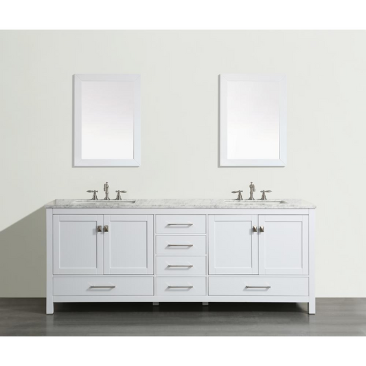 Aberdeen 72" White Transitional Double Sink Bathroom Vanity w/ White Carrara Top