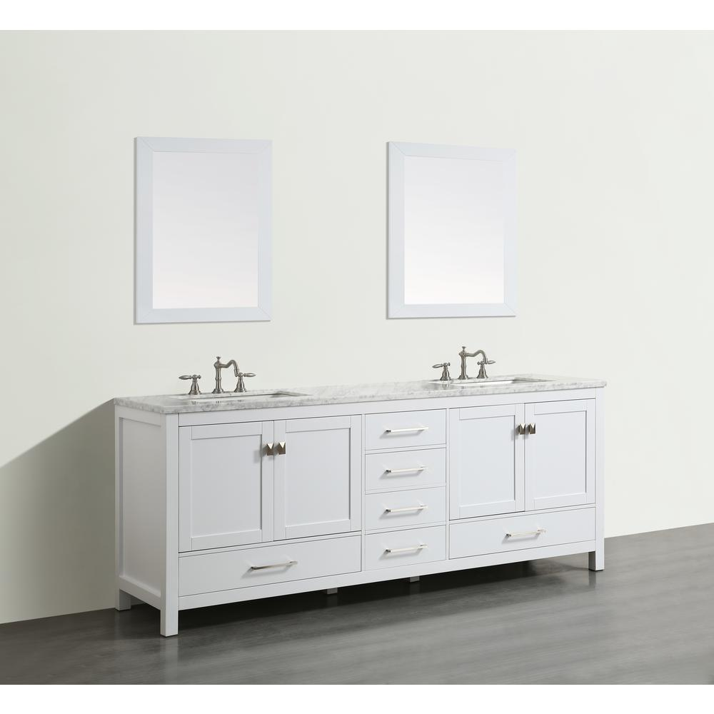 Aberdeen 84" White Transitional Double Sink Bathroom Vanity w/ White Carrara Top