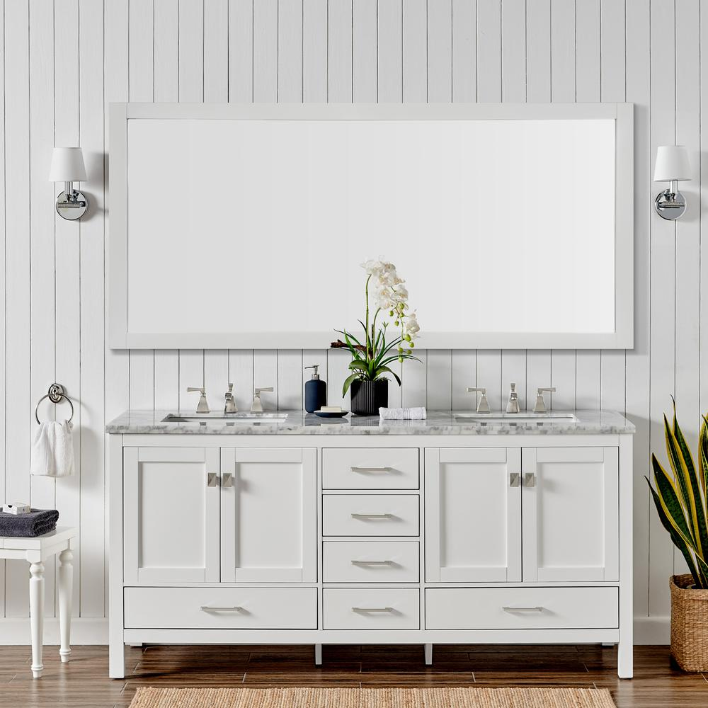 Aberdeen 84" White Transitional Double Sink Bathroom Vanity w/ White Carrara Top