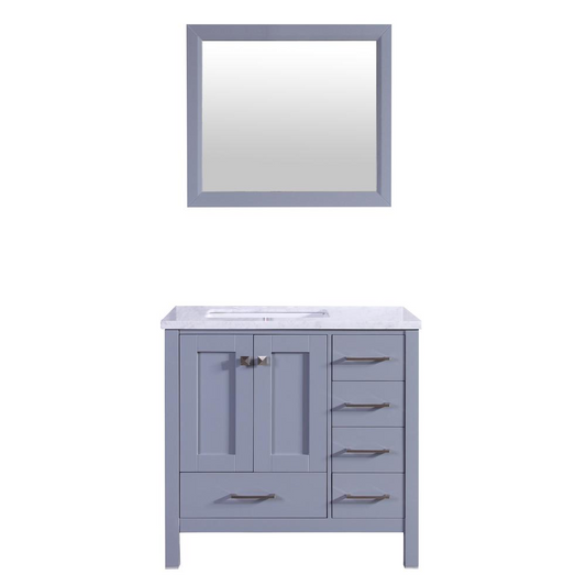 Aberdeen 36" Gray Transitional Bathroom Vanity w/ White Carrara Top