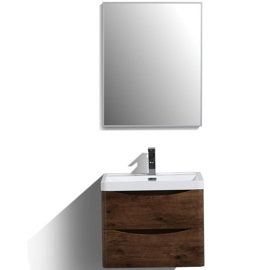 Smile 24" Rosewood Wall Mount Modern Bathroom Vanity w/ White Integrated Top