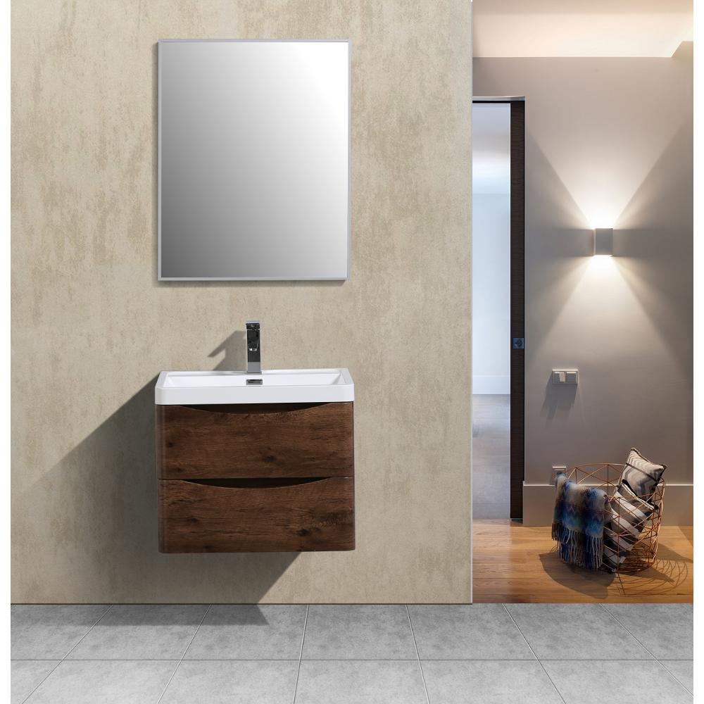 Smile 24" Rosewood Wall Mount Modern Bathroom Vanity w/ White Integrated Top