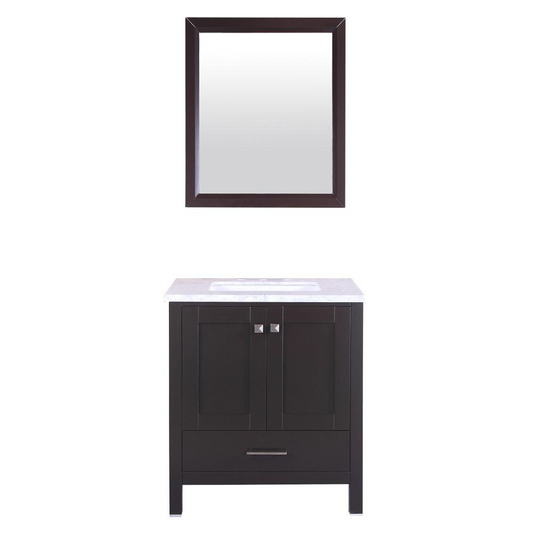 Aberdeen 24" Espresso Transitional Bathroom Vanity w/ White Carrara Top