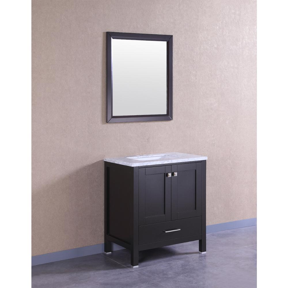 Aberdeen 24" Espresso Transitional Bathroom Vanity w/ White Carrara Top