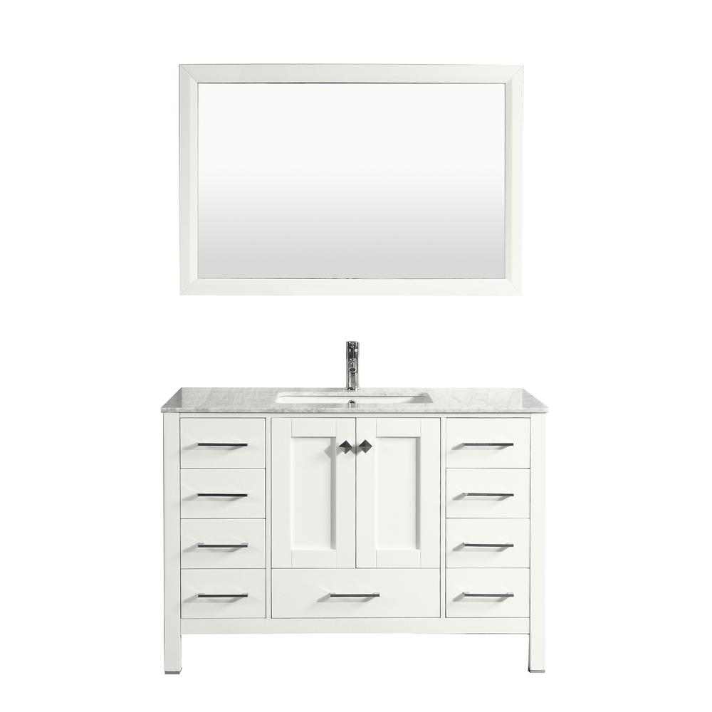 Aberdeen 48" White Transitional Bathroom Vanity w/ White Carrara Top