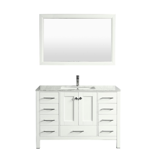 Aberdeen 48" White Transitional Bathroom Vanity w/ White Carrara Top