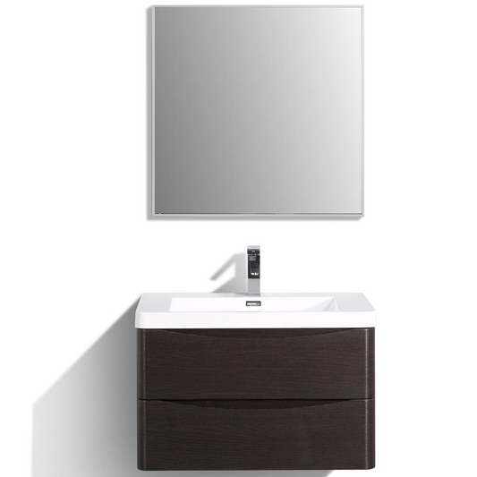 Smile 30" Chestnut Wall Mount Modern Bathroom Vanity w/ White Integrated Top