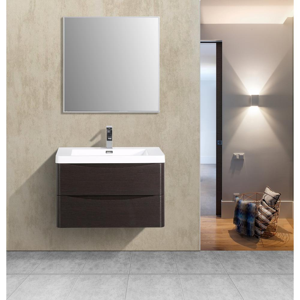 Smile 30" Chestnut Wall Mount Modern Bathroom Vanity w/ White Integrated Top