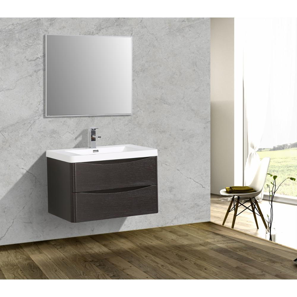 Smile 30" Chestnut Wall Mount Modern Bathroom Vanity w/ White Integrated Top