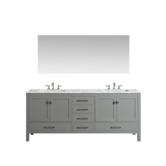 Aberdeen 78" Gray Transitional Double Sink Bathroom Vanity w/ White Carrara Top