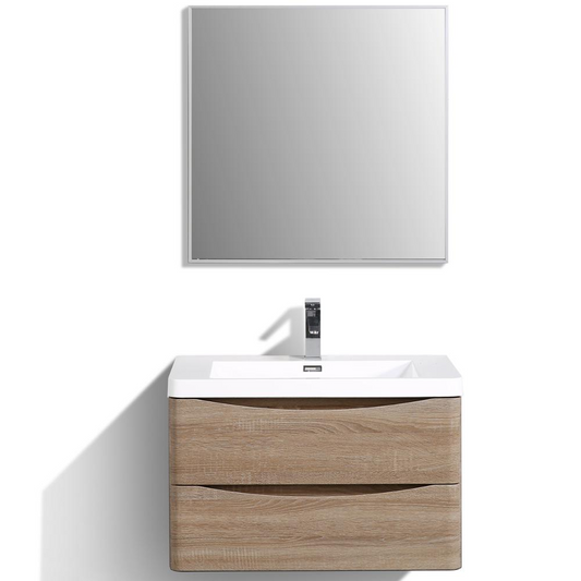 Smile 30" White Oak Wall Mount Modern Bathroom Vanity w/ White Integrated Top