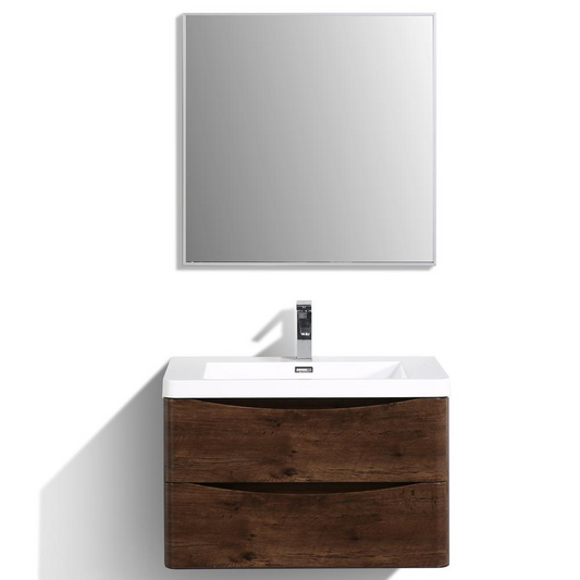 Smile 30" Rosewood Wall Mount Modern Bathroom Vanity w/ White Integrated Top