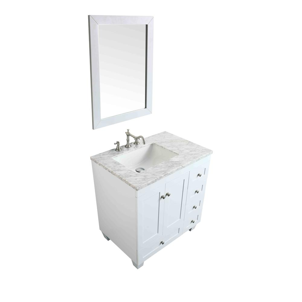 Acclaim 30" White Transitional Bathroom Vanity w/ White Carrara Top