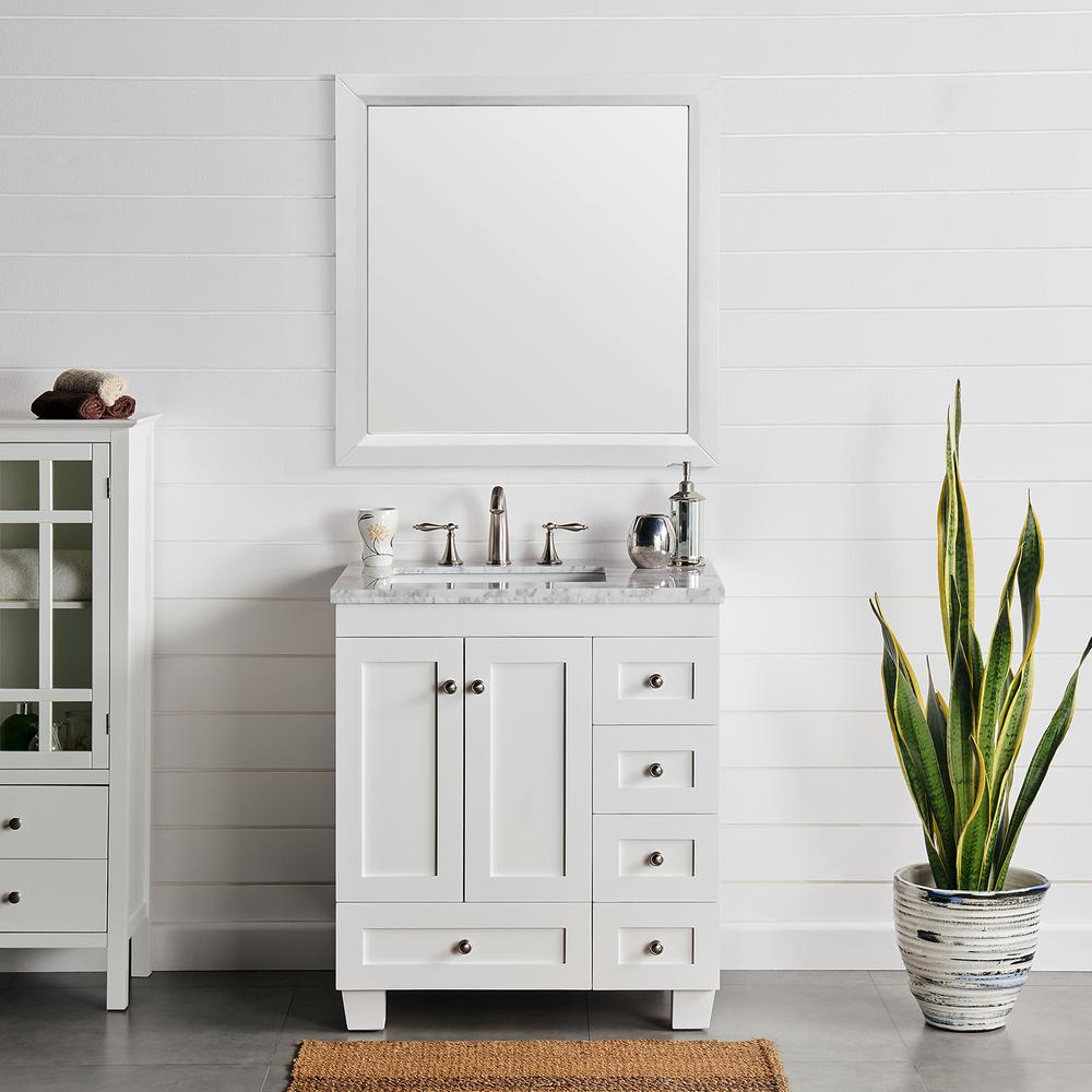 Acclaim 30" White Transitional Bathroom Vanity w/ White Carrara Top