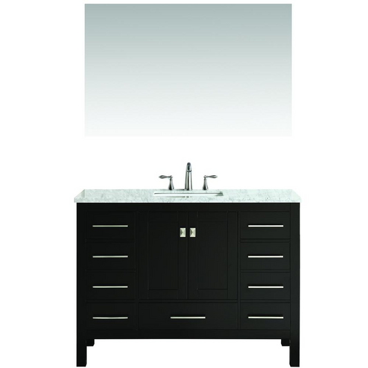 Aberdeen 48" Espresso Transitional Bathroom Vanity w/ White Carrara Top