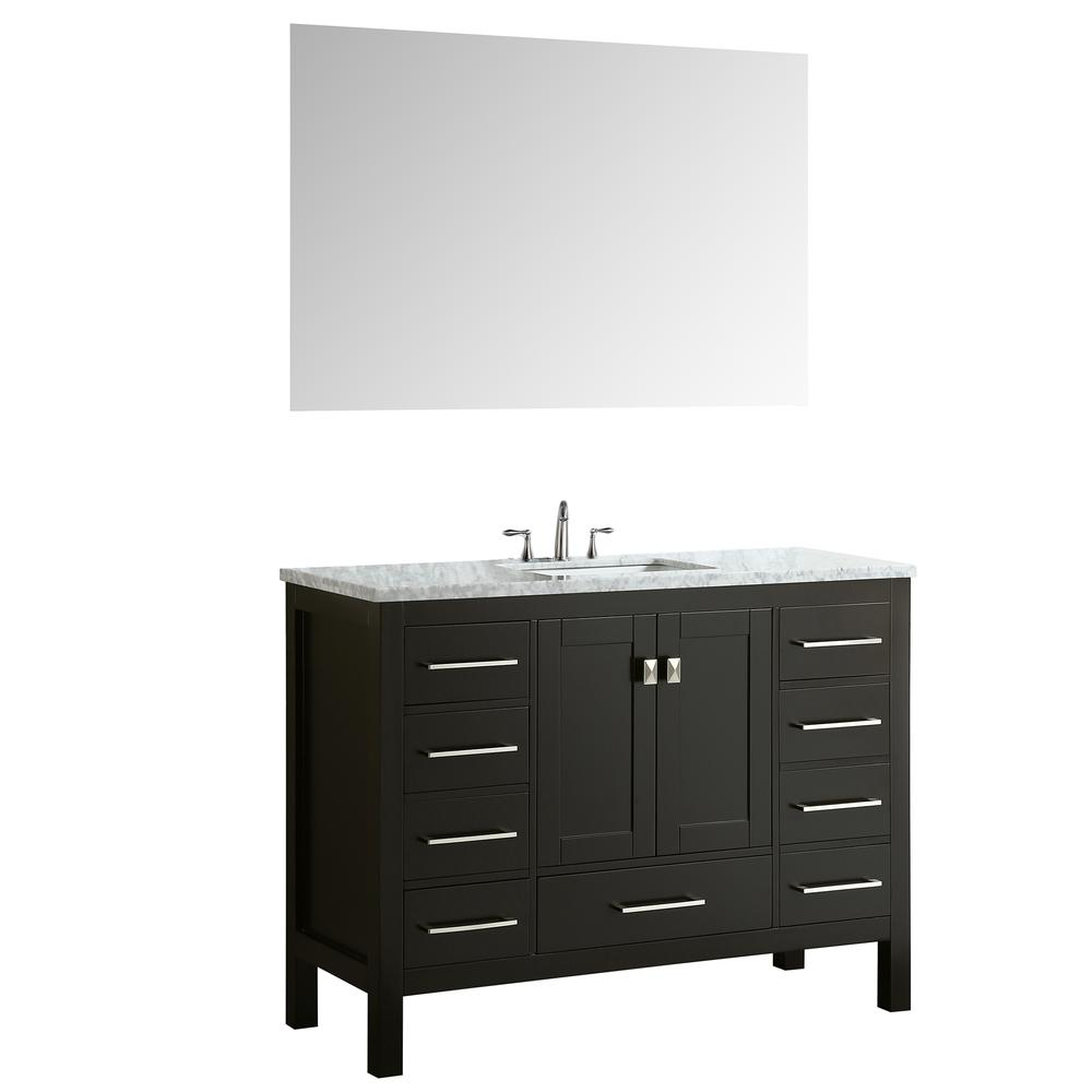 Aberdeen 48" Espresso Transitional Bathroom Vanity w/ White Carrara Top