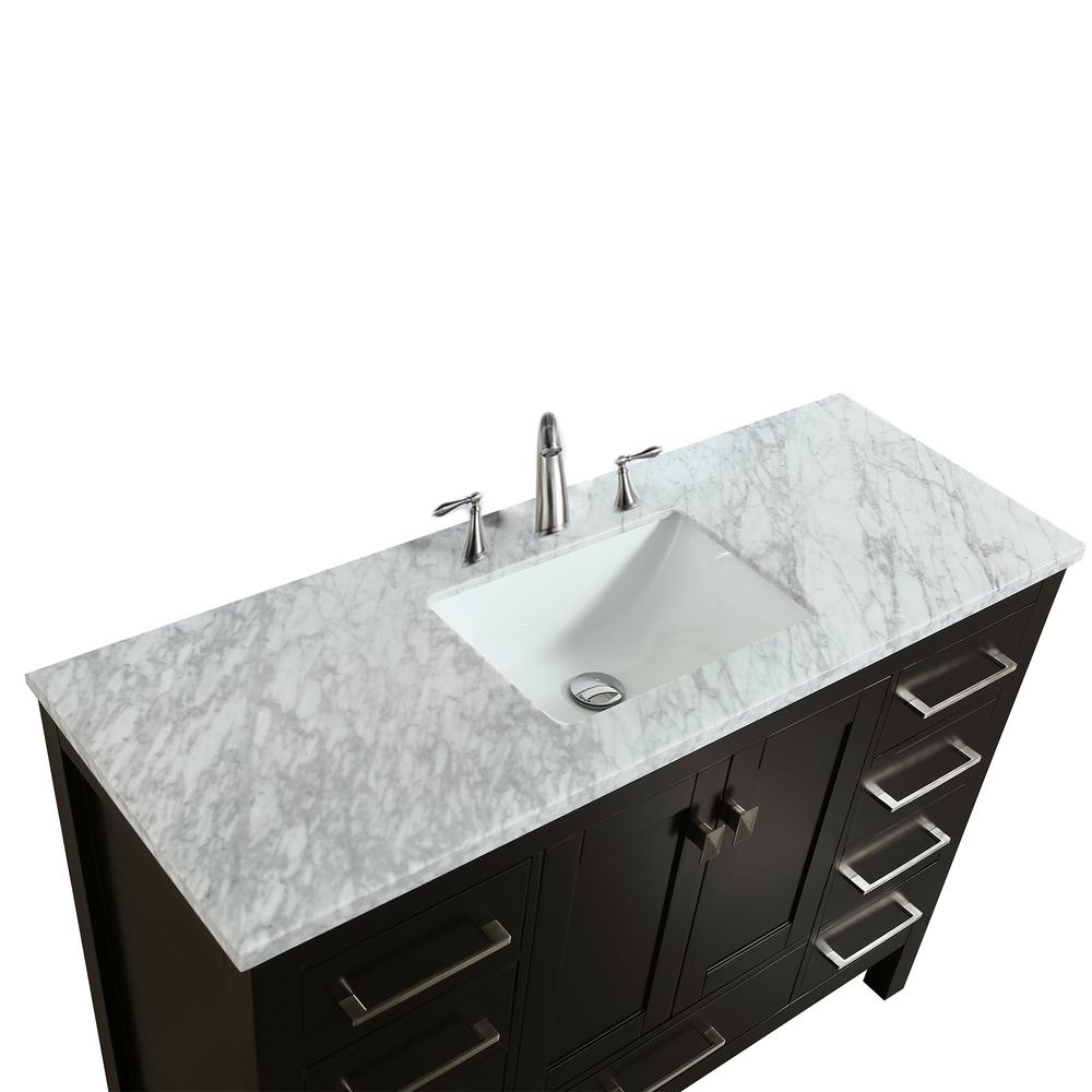 Aberdeen 48" Espresso Transitional Bathroom Vanity w/ White Carrara Top