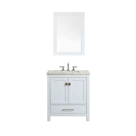 Aberdeen 30" White Transitional Bathroom Vanity w/ White Carrara Top