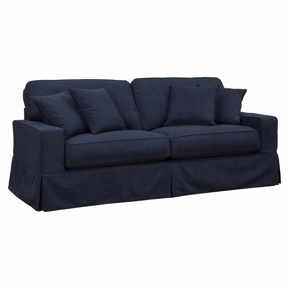 Sunset Trading Americana Slipcover Only for Box Cushion Track Arm Sofa | Stain Resistant Performance Fabric | Navy Blue