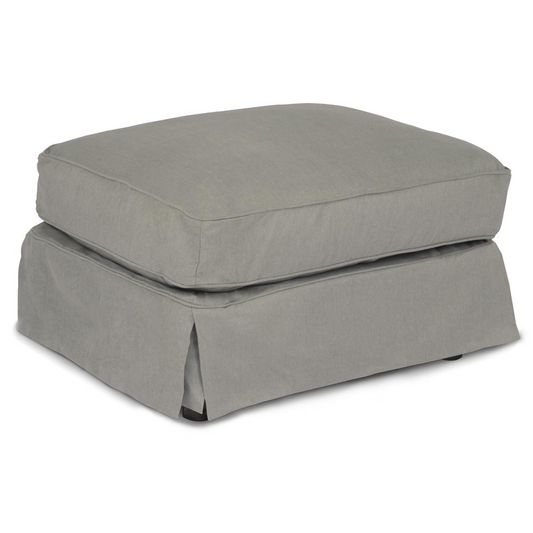 Sunset Trading Americana Box Cushion Slipcovered Ottoman | Stain Resistant Performance Fabric | Gray