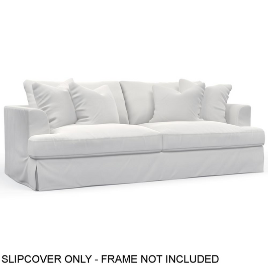 Sunset Trading Newport Slipcover Only for Recessed Fin Arm 94" Sofa | Stain Resistant Performance Fabric | 4 Throw Pillow Covers | White