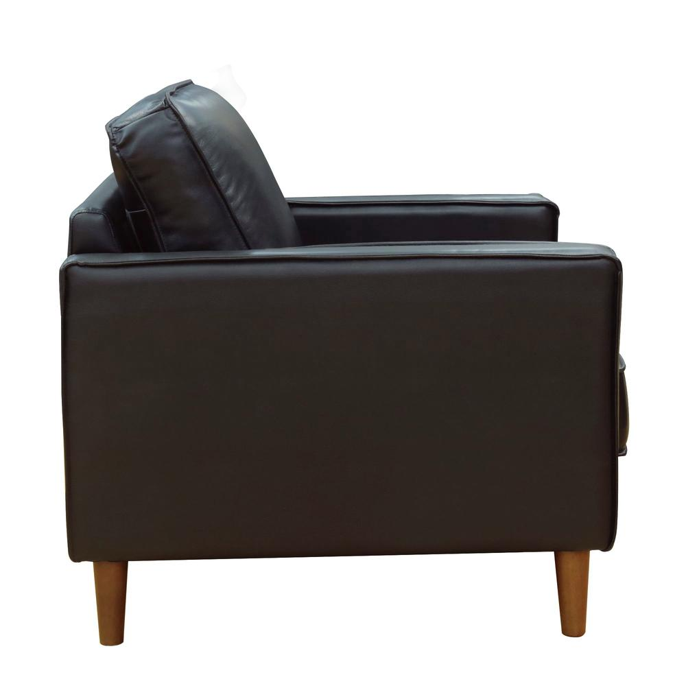 Sunset Trading Prelude 32" Wide Black Top Grain Leather Armchair | Mid Century Modern Accent Chair | Small Space Living Room Furniture