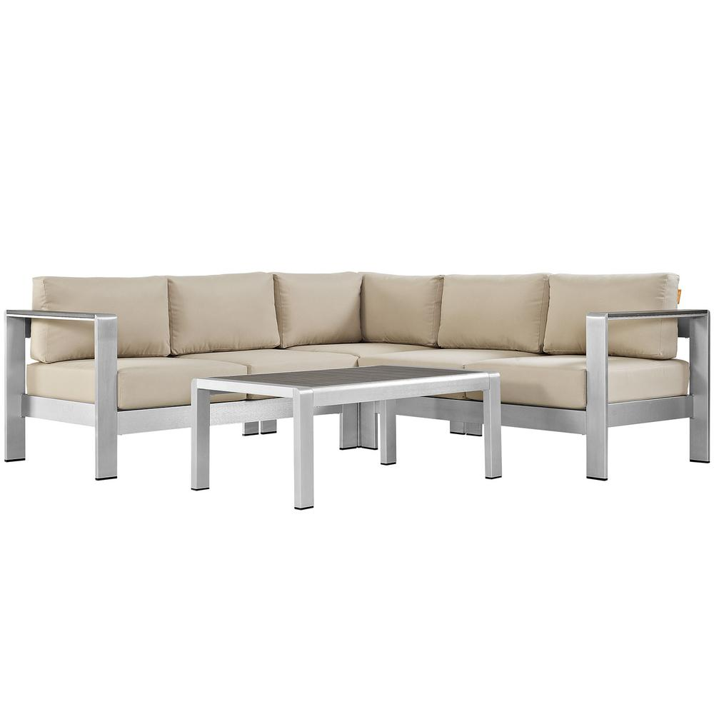 Shore 4 Piece Outdoor Patio Aluminum Sectional Sofa Set