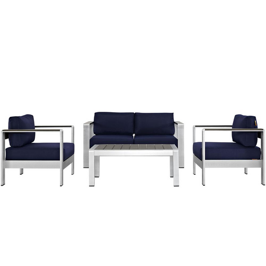 Shore 4 Piece Outdoor Patio Aluminum Sectional Sofa Set