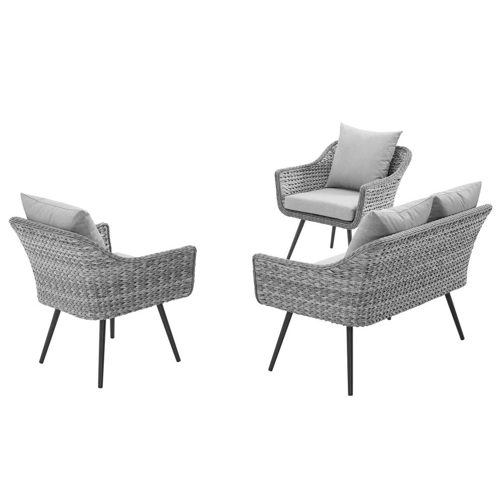 Endeavor 3 Piece Outdoor Patio Wicker Rattan Loveseat and Armchair Set - Gray Gray EEI-3175-GRY-GRY-SET