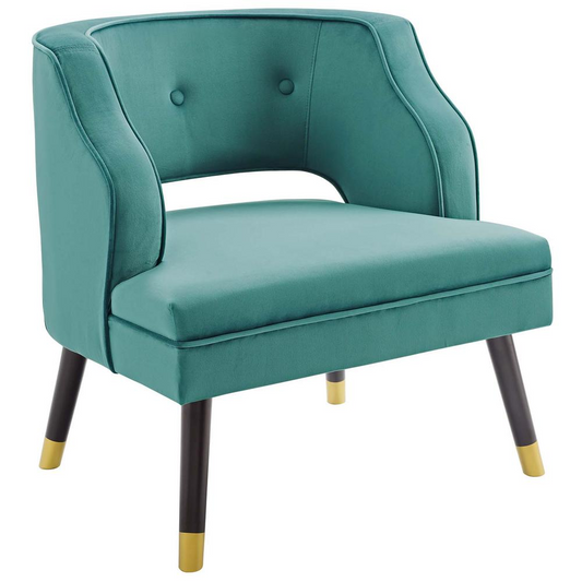 Traipse Button Tufted Open Back Performance Velvet Armchair - Teal EEI-3579-TEA