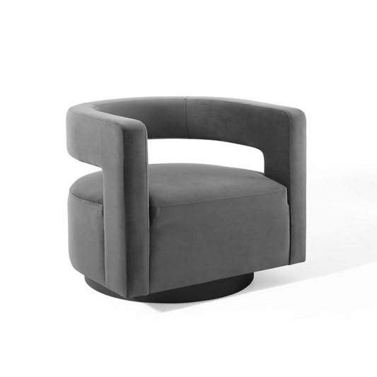 Spin Cutaway Performance Velvet Swivel Armchair - Gray EEI-3947-GRY