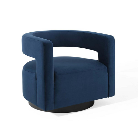 Spin Cutaway Performance Velvet Swivel Armchair - Midnight Blue EEI-3947-MID