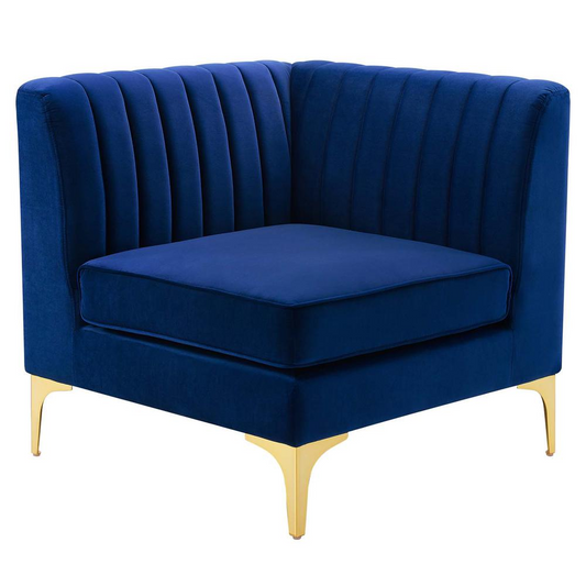 Triumph Channel Tufted Performance Velvet Sectional Sofa Corner Chair - Navy EEI-3983-NAV