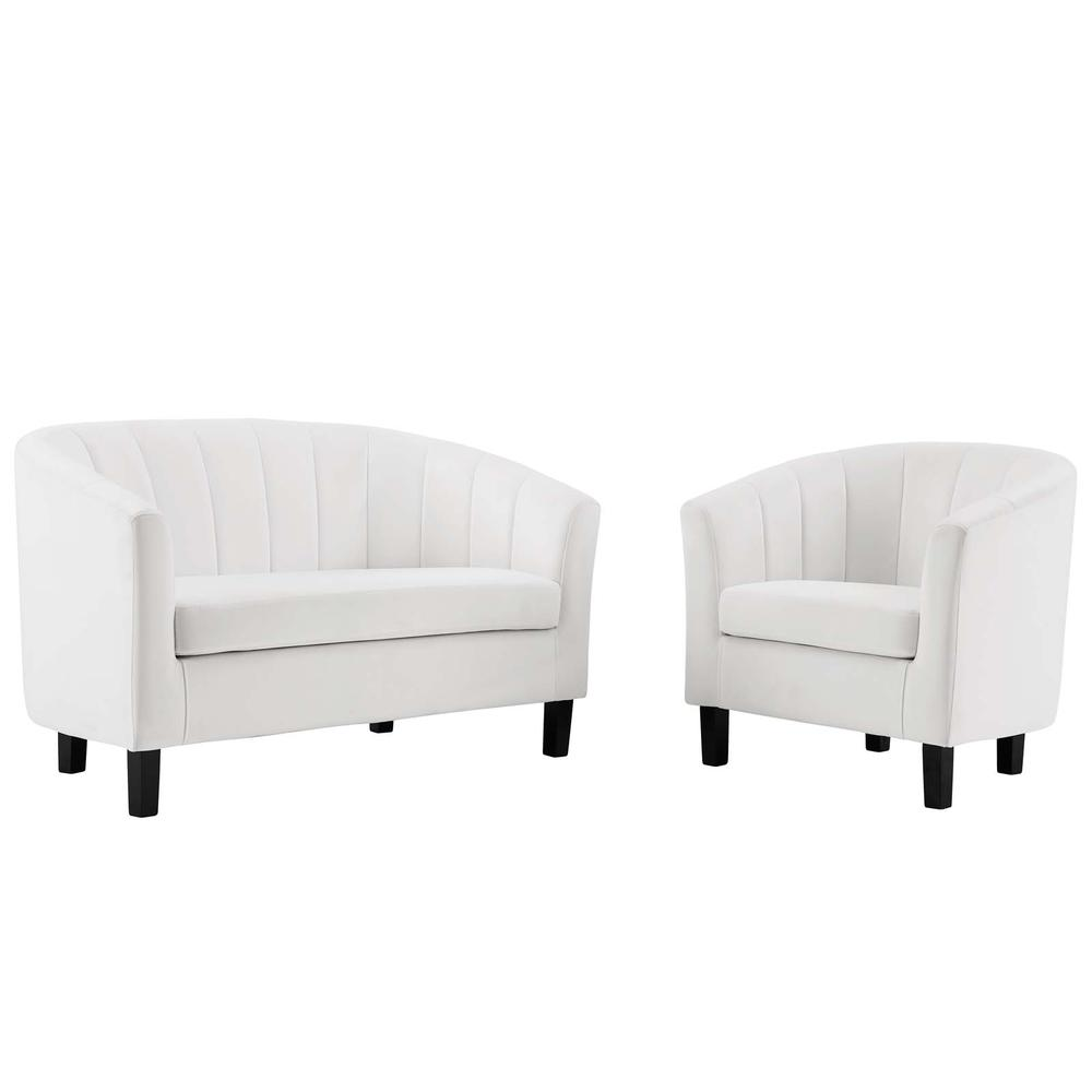 Prospect Channel Tufted Performance Velvet Loveseat and Armchair Set - White EEI-4146-WHI-SET