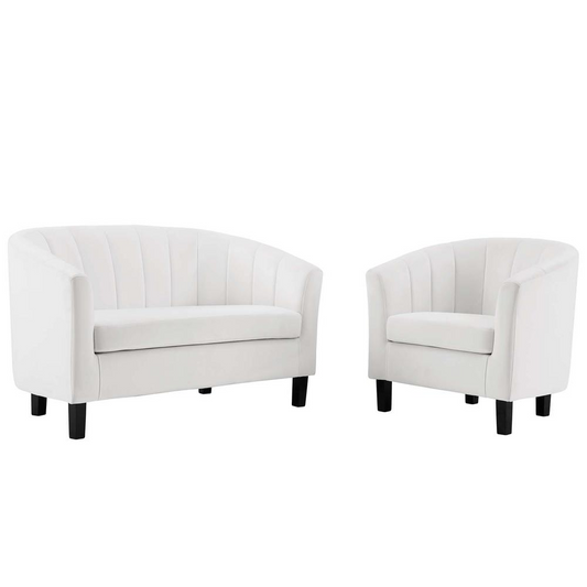 Prospect Channel Tufted Performance Velvet Loveseat and Armchair Set - White EEI-4146-WHI-SET