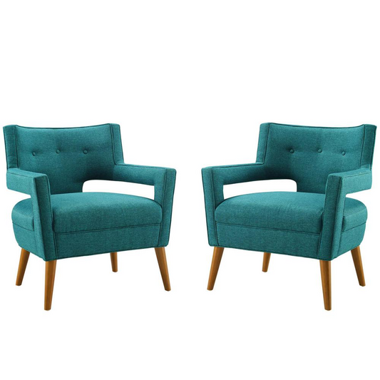 Sheer Upholstered Fabric Armchair Set of 2 - Teal EEI-4082-TEA