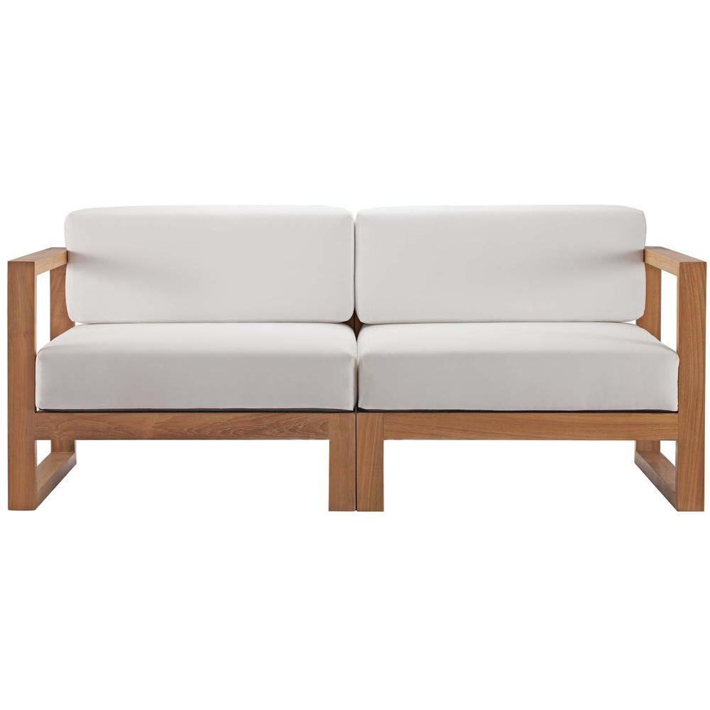 Upland Outdoor Patio Teak Wood 2-Piece Sectional Sofa Loveseat - Natural White EEI-4256-NAT-WHI-SET