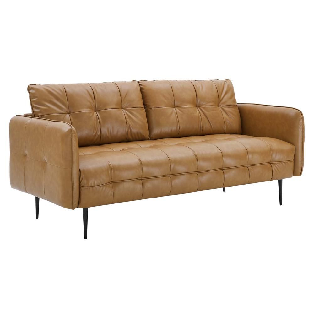 Cameron Tufted Vegan Leather Sofa - Tan