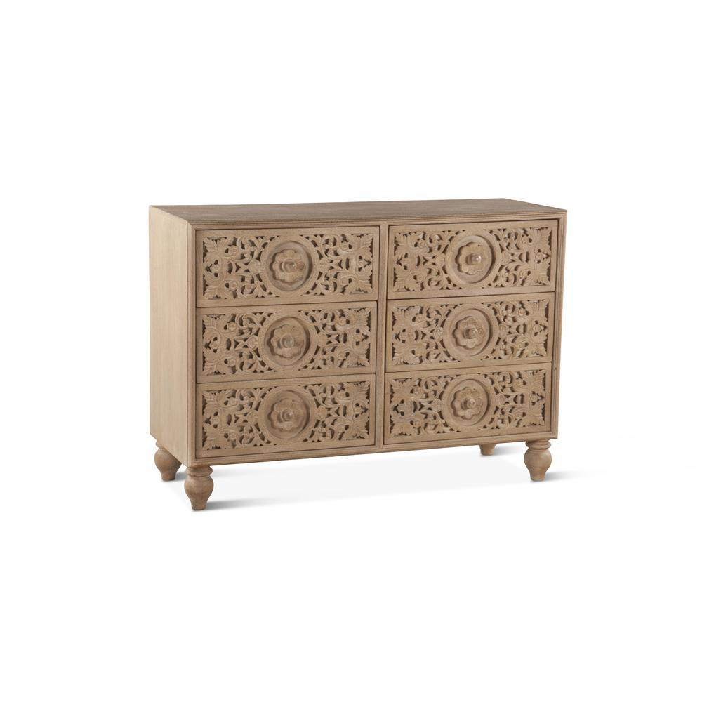 Haveli 48-Inch Mango Wood Dresser in Natural Whitewash Finish