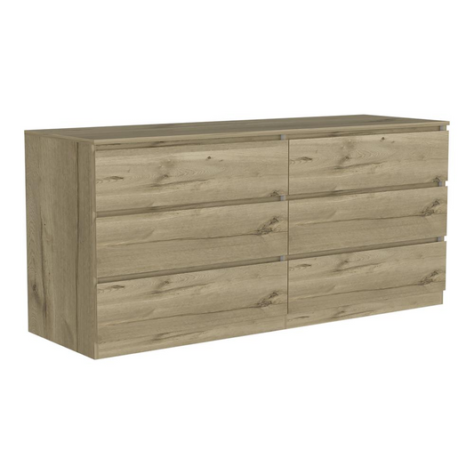DEPOT E-SHOP Cocora 6 Drawer Double Dresser -With Six Drawer, Countertop, Base-Light Oak/White. For Bedroom