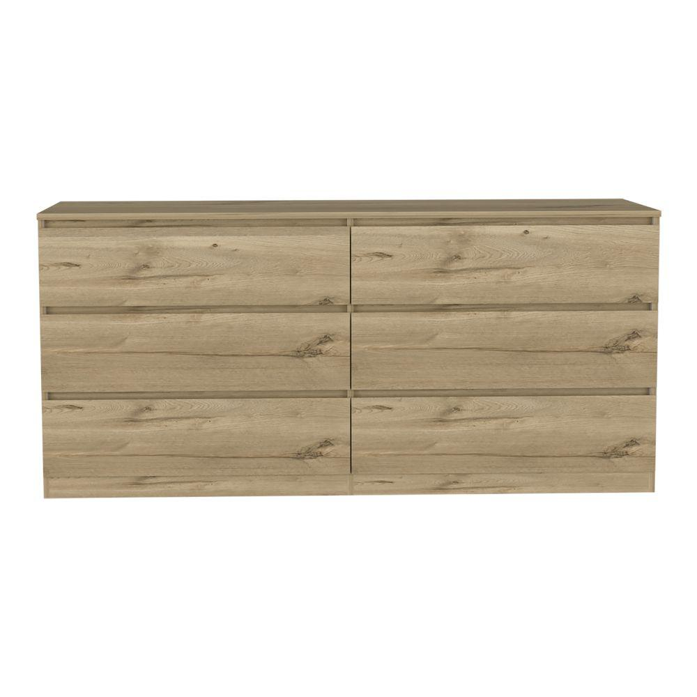 DEPOT E-SHOP Cocora 6 Drawer Double Dresser -With Six Drawer, Countertop, Base-Light Oak/White. For Bedroom