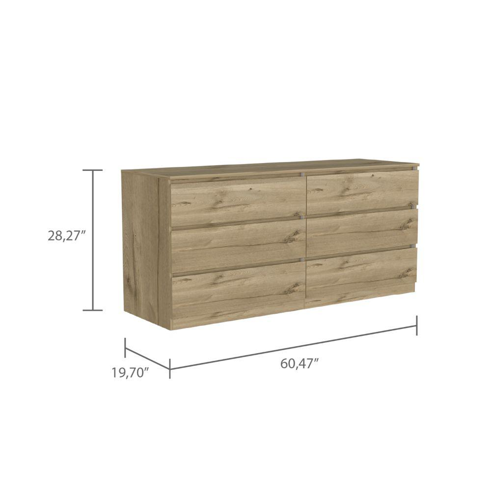 DEPOT E-SHOP Cocora 6 Drawer Double Dresser -With Six Drawer, Countertop, Base-Light Oak/White. For Bedroom