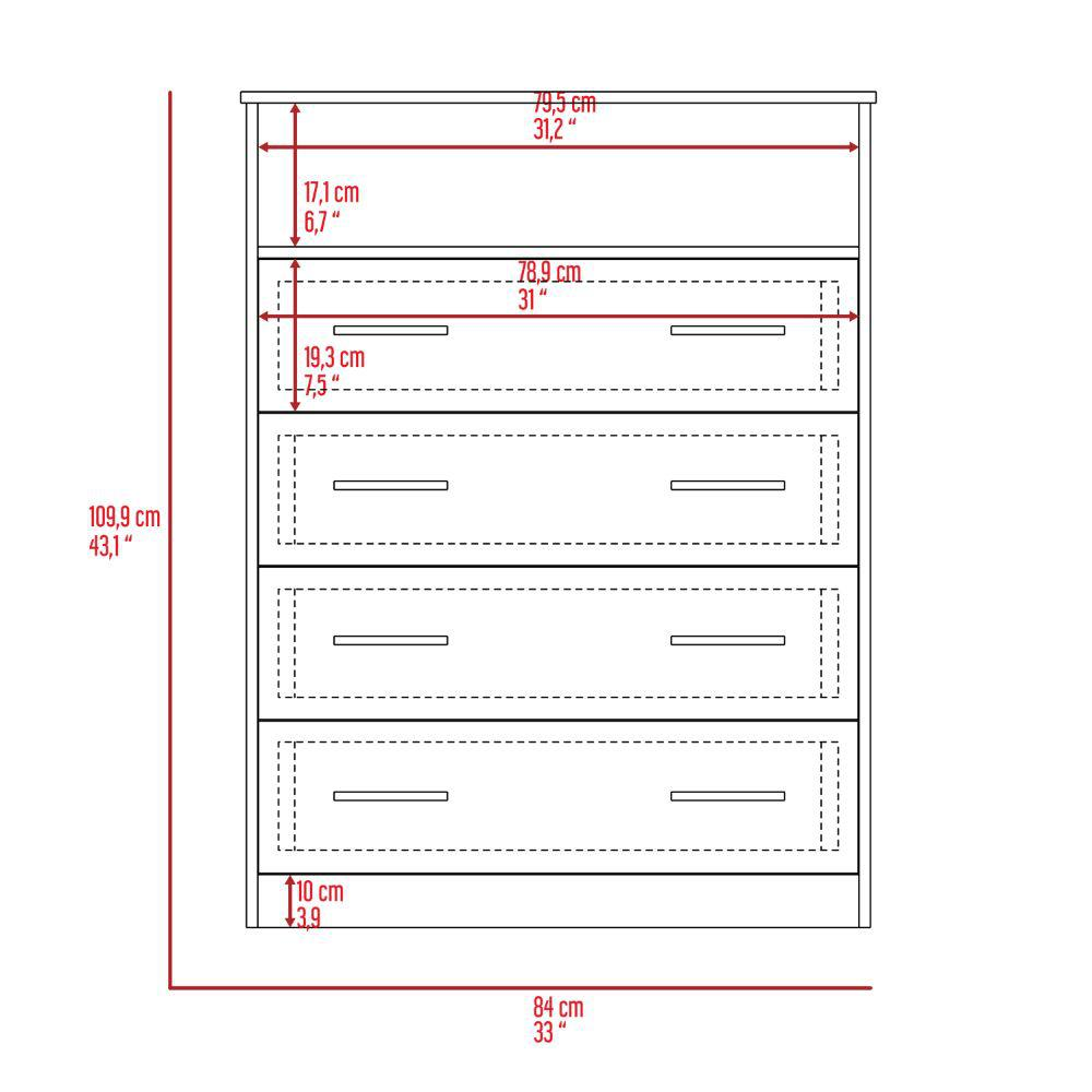 DEPOT E-SHOP Serbian Four Drawer Dresser, Countertop, One Open Shelf, Four Drawers-Light Grey-White, For Bedroom